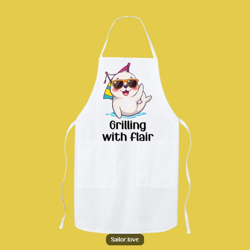 Funny Seal Chef Apron: Joyful Sailor with Sunglasses, Cool Kitchen Gift