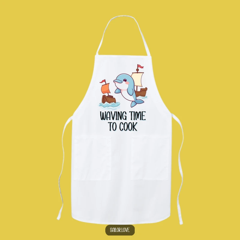 Funny Playful Dolphin Apron - Flag & Ship Chef Wear, Fun Nautical Gift!