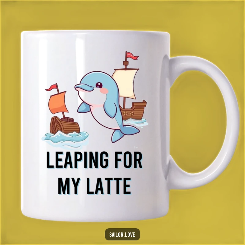 Funny Playful Dolphin Flag Mug - Tiny Ship Adventure Design, Great Gift!