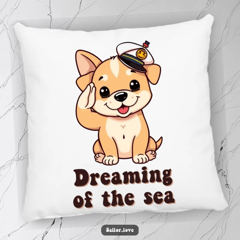 Funny Pillow: A soft pillow featuring a playful puppy dog in a sailor hat, offering cute and humorous comfort.