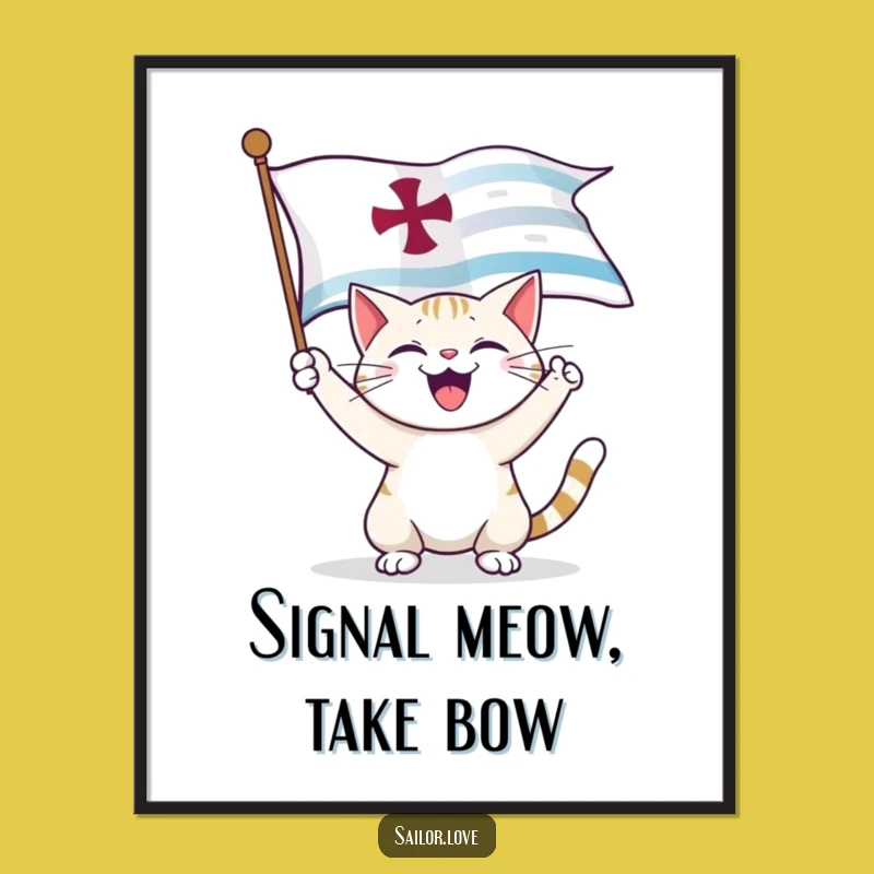Funny Cat Captain Digital Art: Joyful Flag Decor, Instant Funny Gift Download