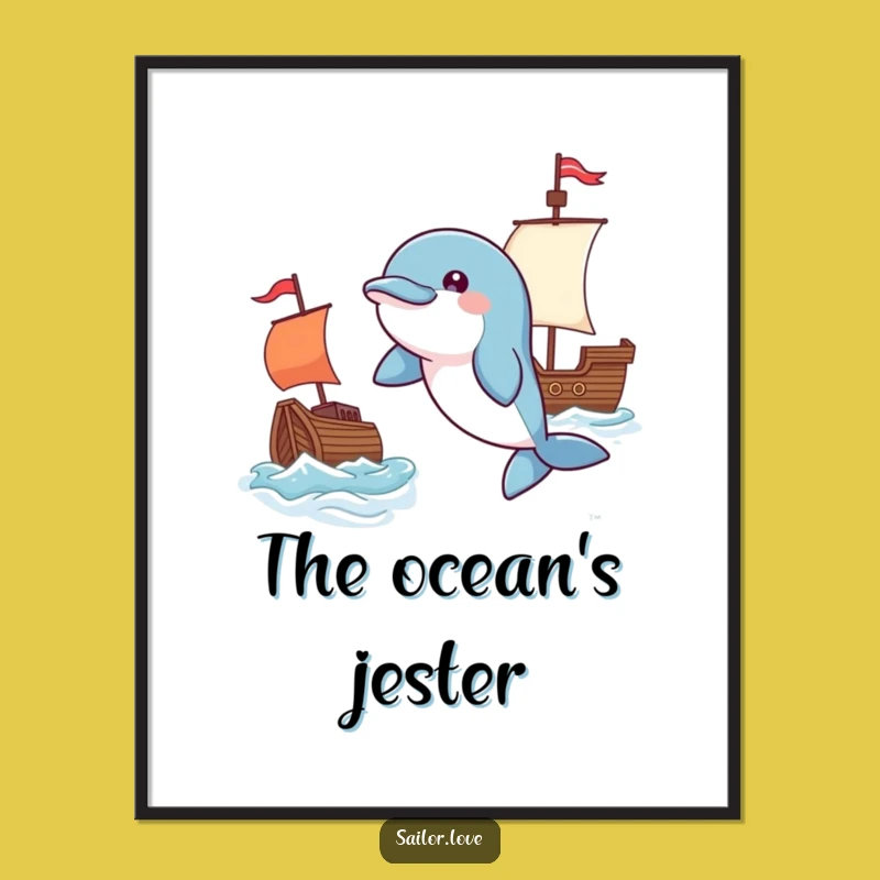 Funny Playful Dolphin Digital Art - Flag & Ship Print, Instant Ocean Gift!