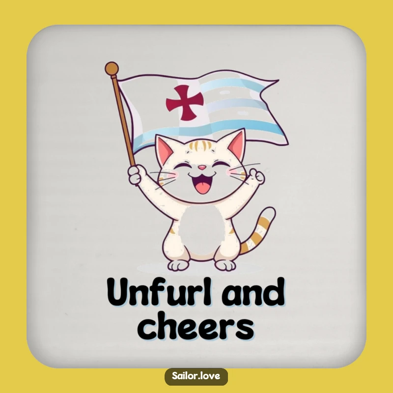 Funny Cat Captain Coaster: Protect Surfaces, Nautical Funny Gift Set