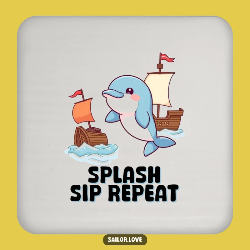 Funny Playful Dolphin Coaster - Flag & Ship Protection, Fun Housewarming Gift!