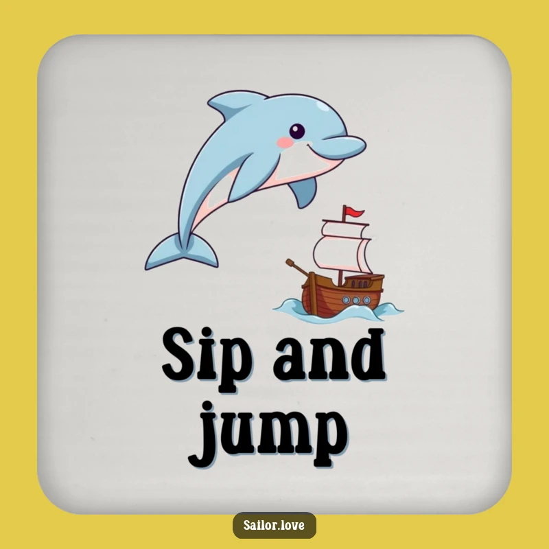Funny Dolphin Sailor Coaster Set: Joyful Leaper Protects Your Surfaces