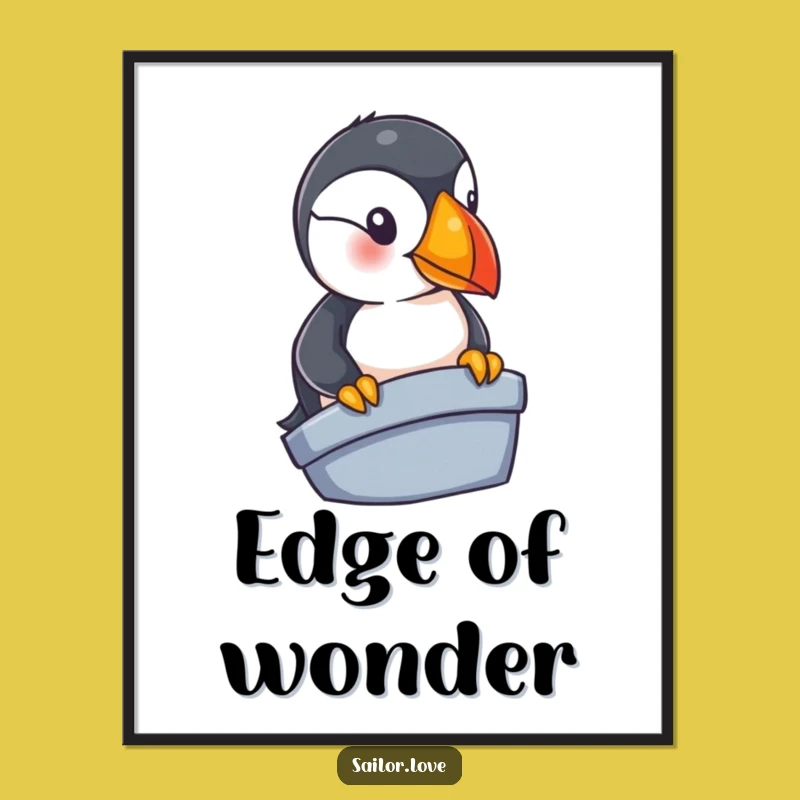 Funny Puffin Art Poster: Curious Bird's Nautical Adventure Wall Decor, Gift Idea