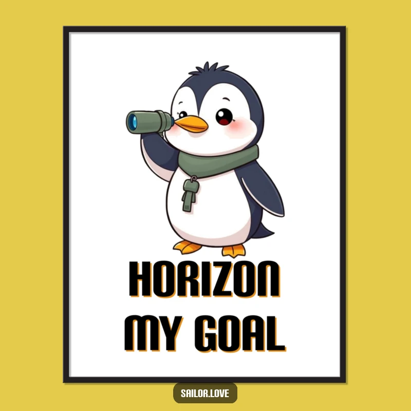 Funny Determined Penguin Poster - Spyglass Horizon Art, Great Explorer Gift!