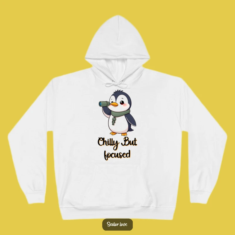 Funny Determined Penguin Hoodie - Cozy Spyglass Explorer Gear, Gift!