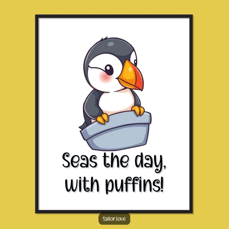 Funny Free Printable Wall Art: Curious Puffin Peeking - Downloadable Nautical Humor