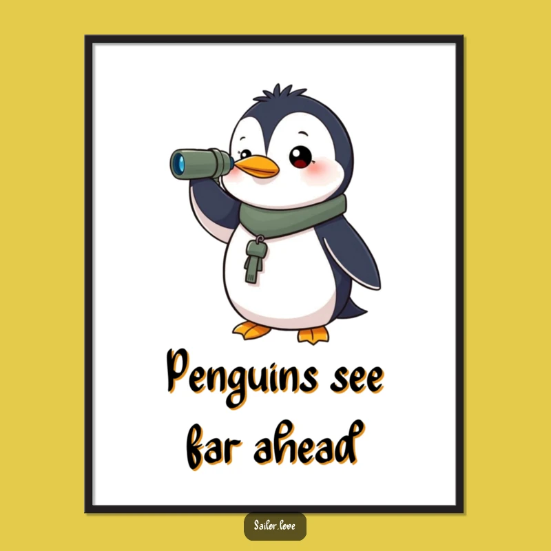 Funny Free Printable Wall Art: Determined Penguin Spyglass Downloadable Art Gift
