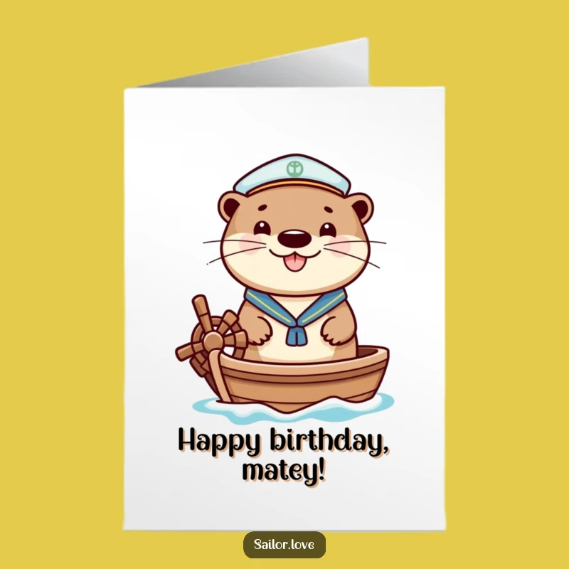 Free Printable Birthday Card: Cheerful Otter Sailor Funny Downloadable Gift