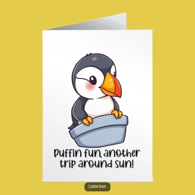 Funny Free Printable Birthday Card: Curious Puffin Peeking - Downloadable Humor