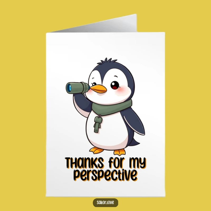 Free Printable Thank You Card: Determined Penguin Spyglass Funny Downloadable Gift