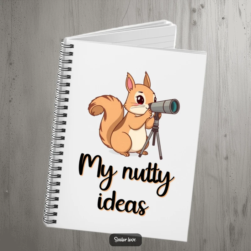 Funny Notebook: A curious squirrel scans the horizon with a telescope, perfect for noting discoveries.