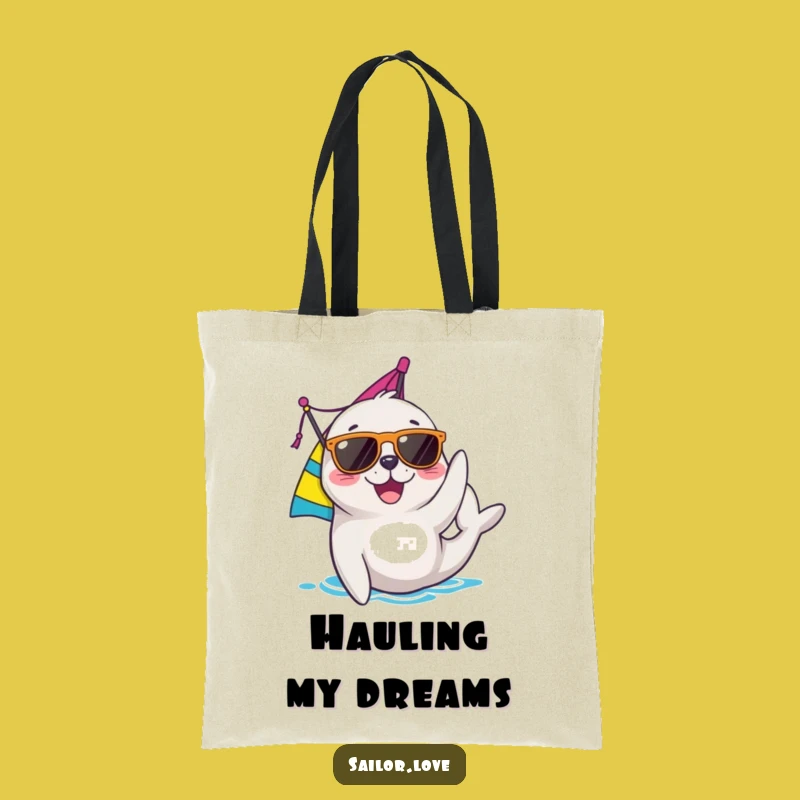 Funny Seal Tote Bag: Joyful Sailor's Nautical Accessory with Sunglasses, Great Gift