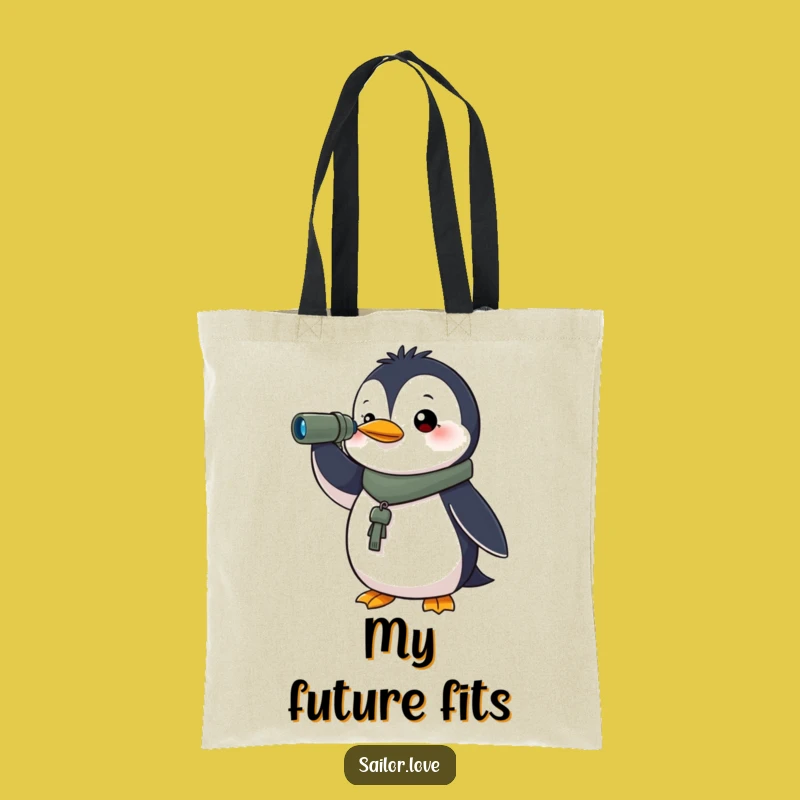 Funny Determined Penguin Tote Bag - Spyglass Horizon Design, Perfect Gift!